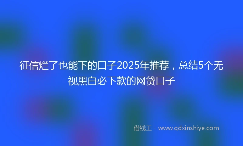征信烂了也能下的口子2025年推荐，总结5个无视黑白必下款的网贷口子