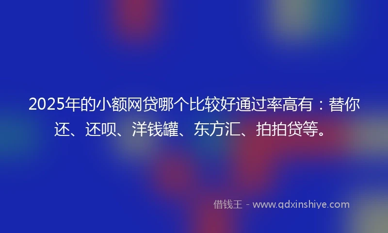2025年的小额网贷哪个比较好通过率高有：替你还、还呗、洋钱罐、东方汇、拍拍贷等。