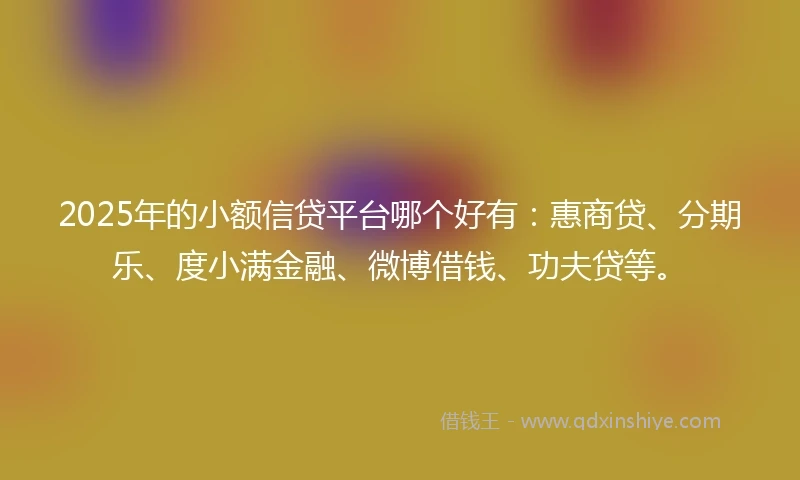2025年的小额信贷平台哪个好有：惠商贷、分期乐、度小满金融、微博借钱、功夫贷等。