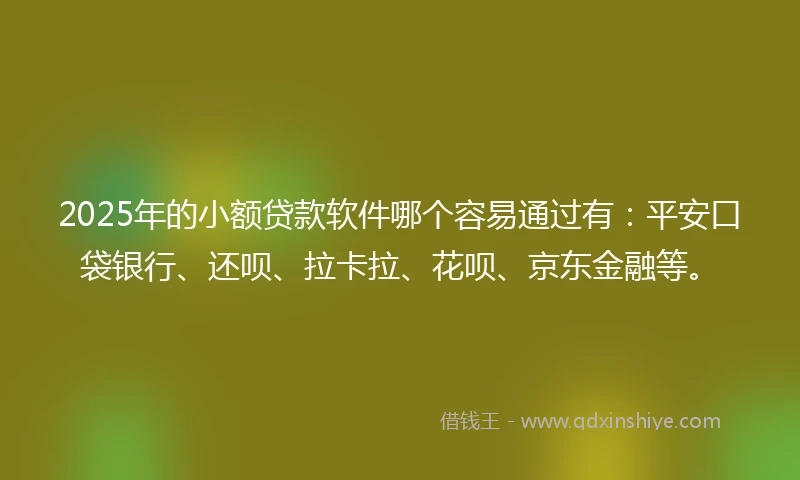 2025年的小额贷款软件哪个容易通过有：平安口袋银行、还呗、拉卡拉、花呗、京东金融等。