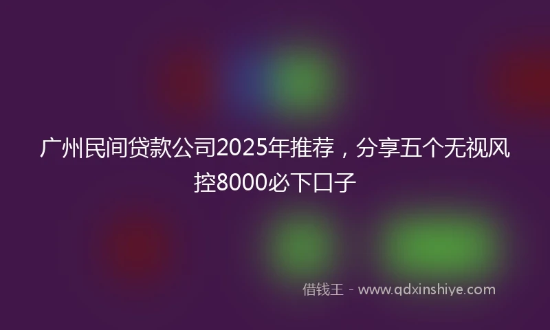 广州民间贷款公司2025年推荐，分享五个无视风控8000必下口子