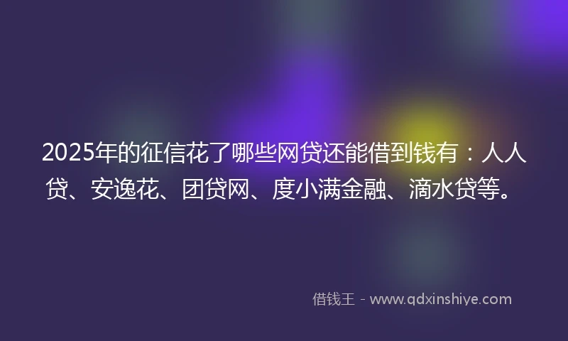 2025年的征信花了哪些网贷还能借到钱有:人人贷、安逸花、团贷网、度小满金融、滴水贷等。