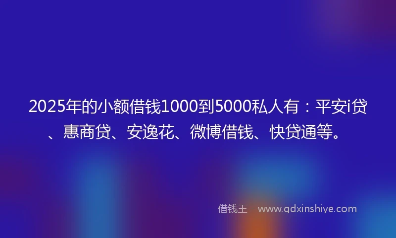 2025年的小额借钱1000到5000私人有：平安i贷、惠商贷、安逸花、微博借钱、快贷通等。