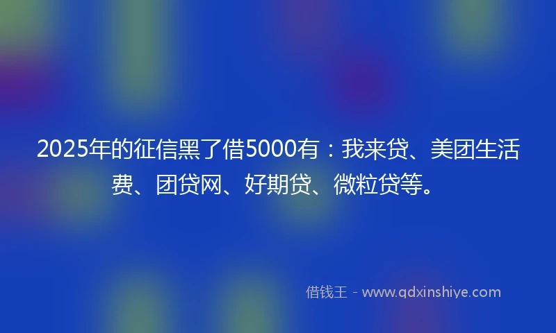 2025年的征信黑了借5000有：我来贷、美团生活费、团贷网、好期贷、微粒贷等。