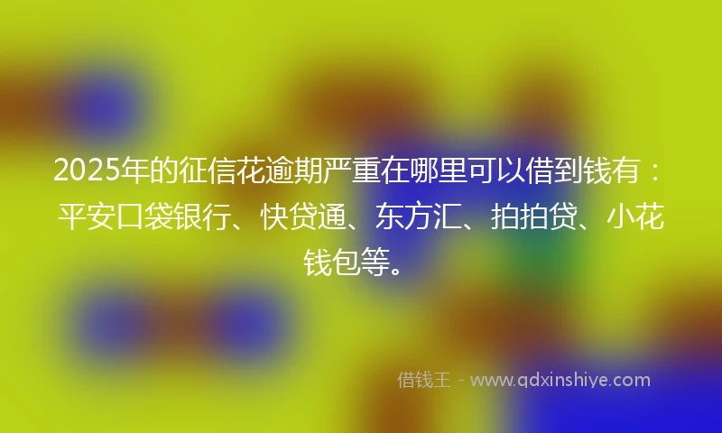 2025年的征信花逾期严重在哪里可以借到钱有：平安口袋银行、快贷通、东方汇、拍拍贷、小花钱包等。