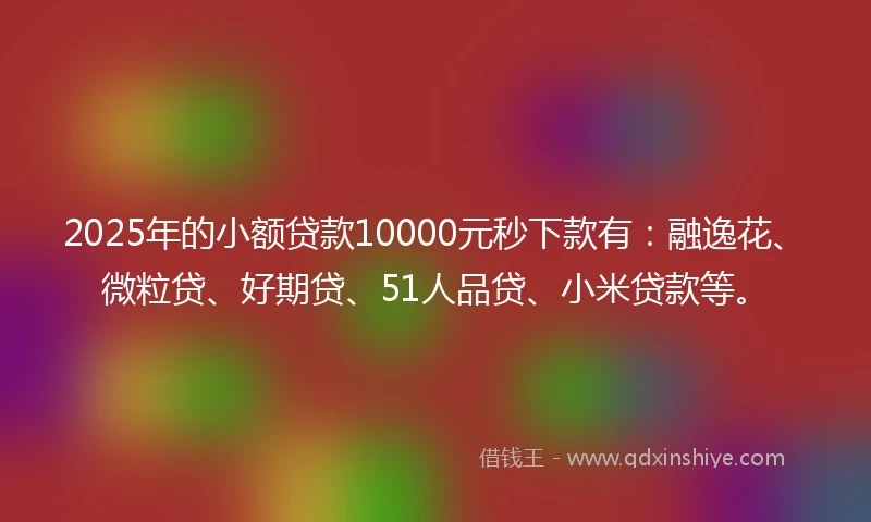2025年的小额贷款10000元秒下款有：融逸花、微粒贷、好期贷、51人品贷、小米贷款等。