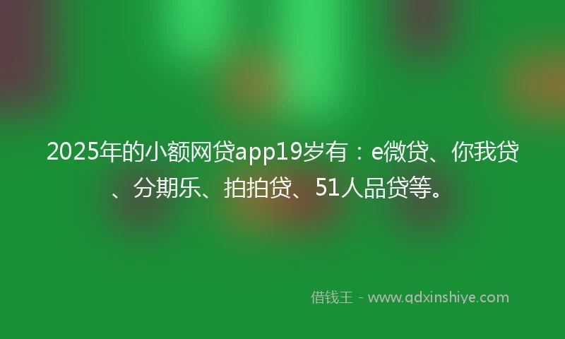 2025年的小额网贷app19岁有：e微贷、你我贷、分期乐、拍拍贷、51人品贷等。
