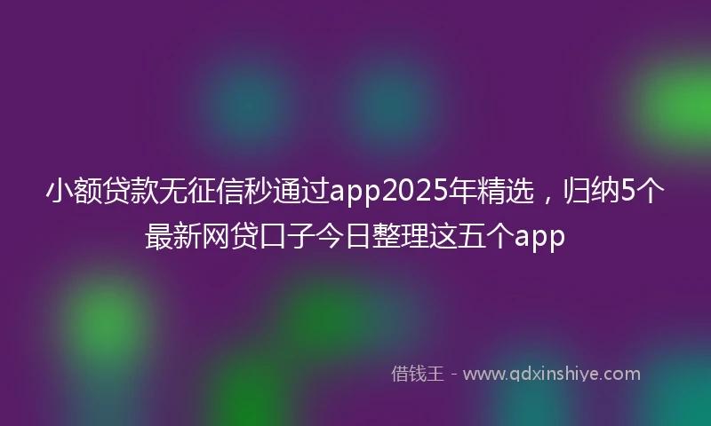 小额贷款无征信秒通过app2025年精选，归纳5个最新网贷口子今日整理这五个app