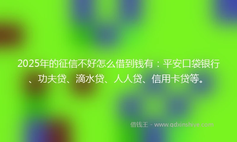 2025年的征信不好怎么借到钱有：平安口袋银行、功夫贷、滴水贷、人人贷、信用卡贷等。