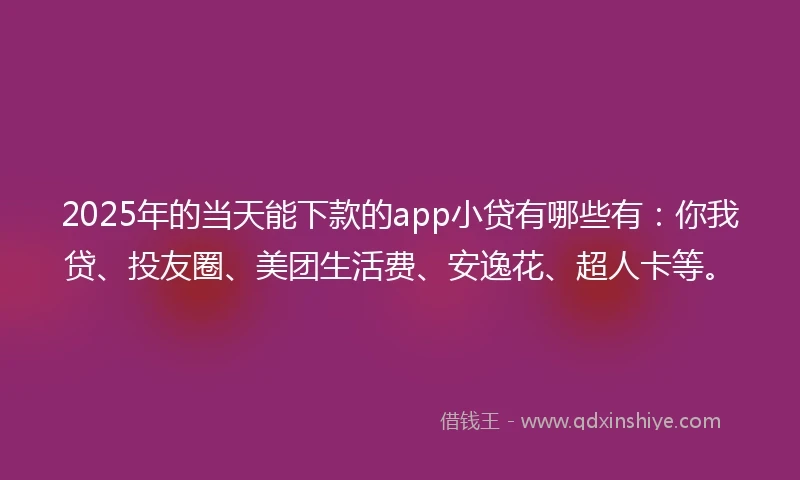 2025年的当天能下款的app小贷有哪些有：你我贷、投友圈、美团生活费、安逸花、超人卡等。
