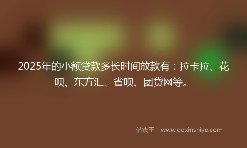 2025年的小额贷款多长时间放款有：拉卡拉、花呗、东方汇、省呗、团贷网等。