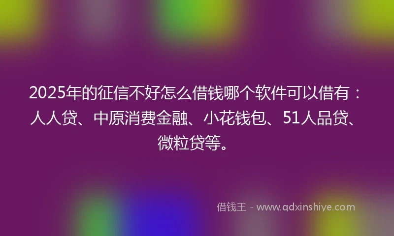 2025年的征信不好怎么借钱哪个软件可以借有:人人贷、中原消费金融、小花钱包、51人品贷、微粒贷等。
