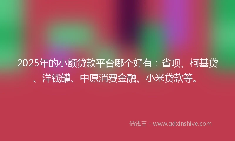 2025年的小额贷款平台哪个好有：省呗、柯基贷、洋钱罐、中原消费金融、小米贷款等。