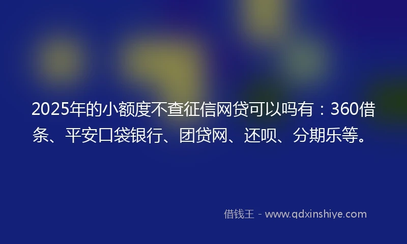 2025年的小额度不查征信网贷可以吗有：360借条、平安口袋银行、团贷网、还呗、分期乐等。