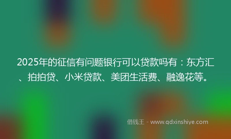 2025年的征信有问题银行可以贷款吗有：东方汇、拍拍贷、小米贷款、美团生活费、融逸花等。