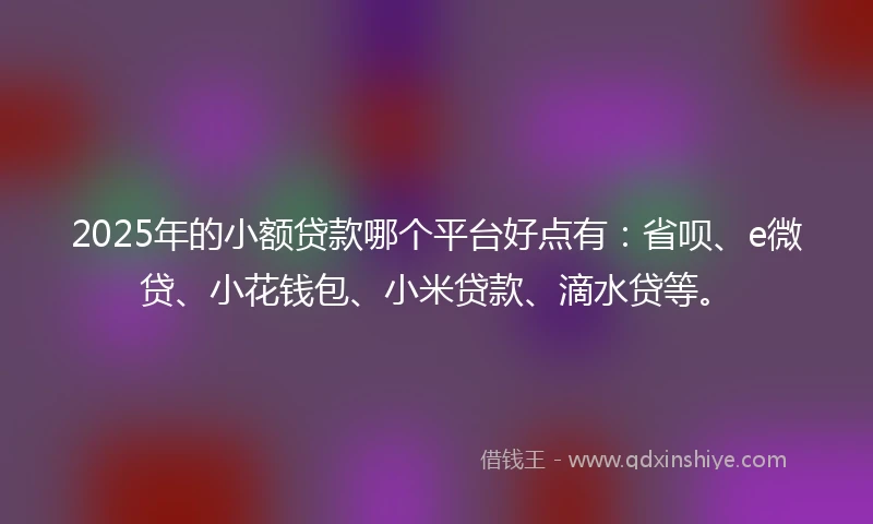 2025年的小额贷款哪个平台好点有：省呗、e微贷、小花钱包、小米贷款、滴水贷等。