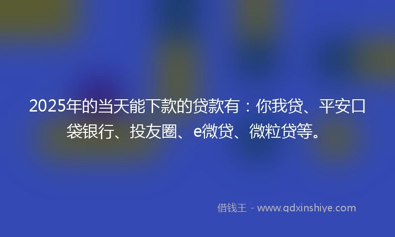 2025年的当天能下款的贷款有：你我贷、平安口袋银行、投友圈、e微贷、微粒贷等。