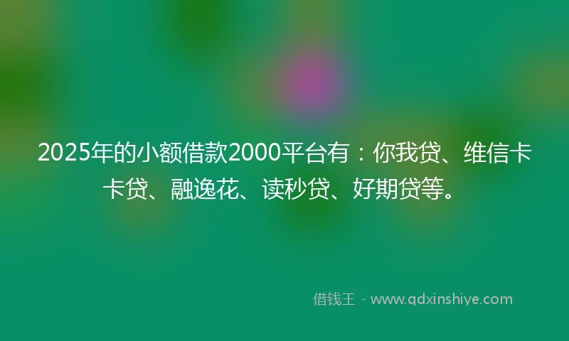 2025年的小额借款2000平台有:你我贷、维信卡卡贷、融逸花、读秒贷、好期贷等。