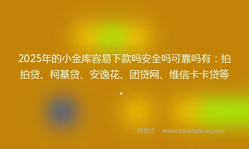 2025年的小金库容易下款吗安全吗可靠吗有：拍拍贷、柯基贷、安逸花、团贷网、维信卡卡贷等。