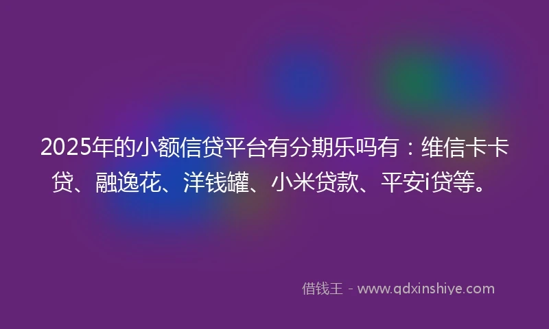 2025年的小额信贷平台有分期乐吗有：维信卡卡贷、融逸花、洋钱罐、小米贷款、平安i贷等。