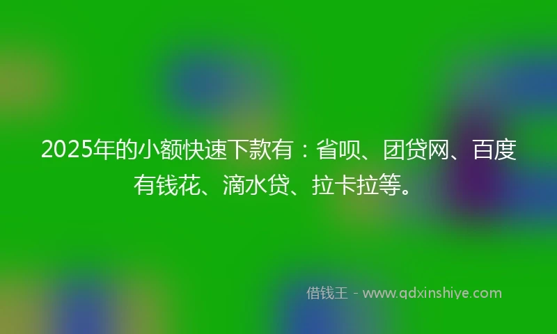 2025年的小额快速下款有：省呗、团贷网、百度有钱花、滴水贷、拉卡拉等。