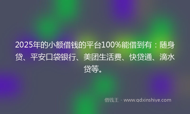 2025年的小额借钱的平台100%能借到有：随身贷、平安口袋银行、美团生活费、快贷通、滴水贷等。