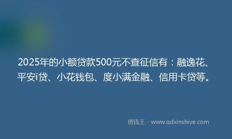 2025年的小额贷款500元不查征信有：融逸花、平安i贷、小花钱包、度小满金融、信用卡贷等。