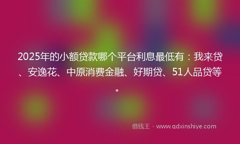 2025年的小额贷款哪个平台利息最低有：我来贷、安逸花、中原消费金融、好期贷、51人品贷等。