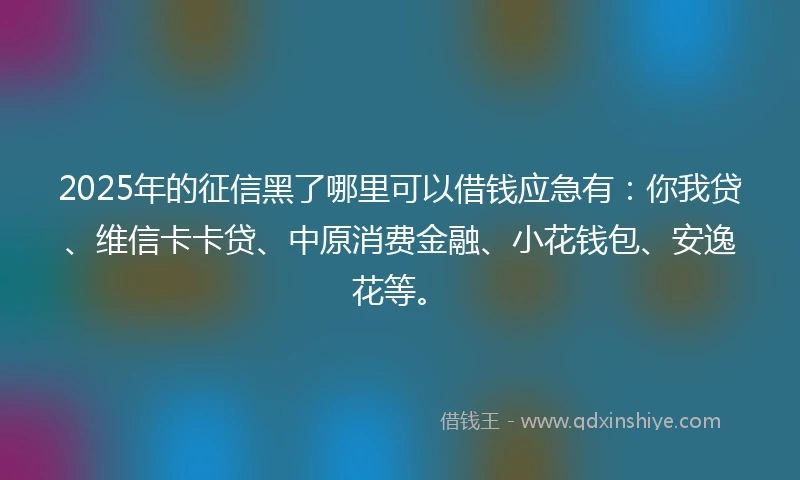 2025年的征信黑了哪里可以借钱应急有：你我贷、维信卡卡贷、中原消费金融、小花钱包、安逸花等。