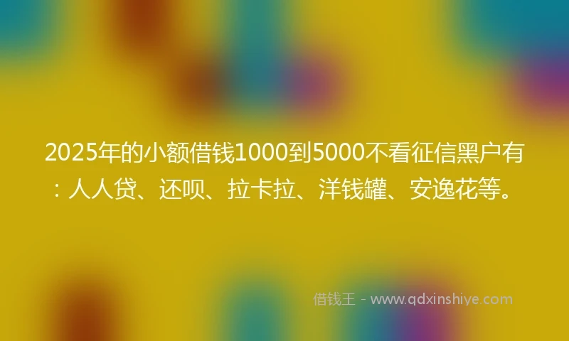2025年的小额借钱1000到5000不看征信黑户有：人人贷、还呗、拉卡拉、洋钱罐、安逸花等。