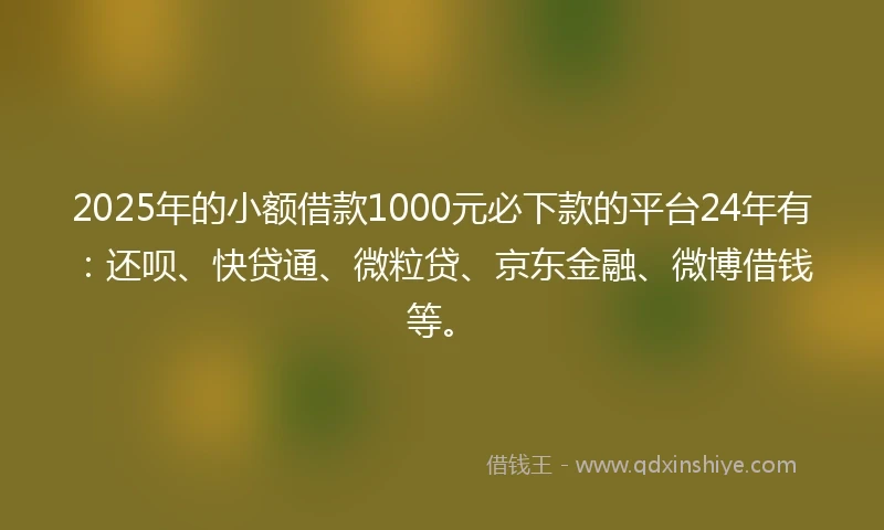2025年的小额借款1000元必下款的平台24年有：还呗、快贷通、微粒贷、京东金融、微博借钱等。