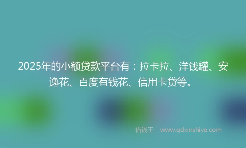 2025年的小额贷款平台有：拉卡拉、洋钱罐、安逸花、百度有钱花、信用卡贷等。