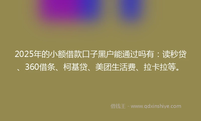 2025年的小额借款口子黑户能通过吗有：读秒贷、360借条、柯基贷、美团生活费、拉卡拉等。