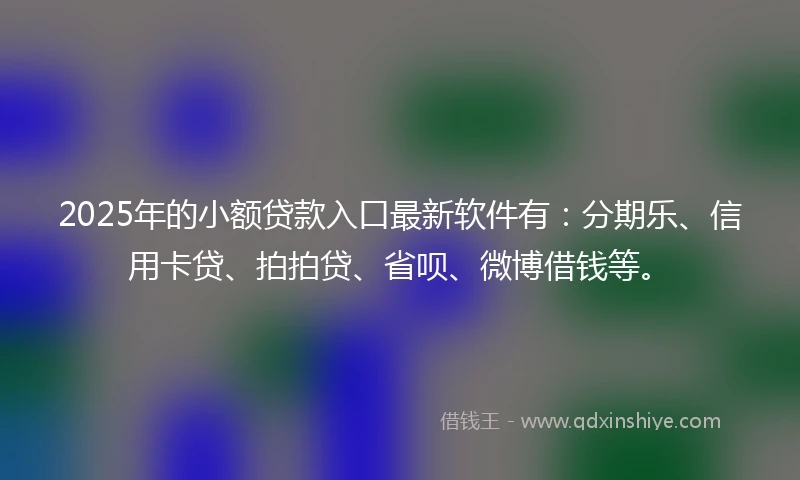 2025年的小额贷款入口最新软件有：分期乐、信用卡贷、拍拍贷、省呗、微博借钱等。