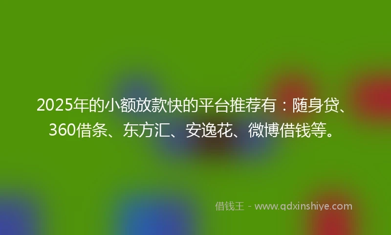 2025年的小额放款快的平台推荐有：随身贷、360借条、东方汇、安逸花、微博借钱等。
