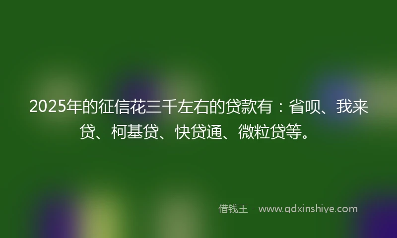 2025年的征信花三千左右的贷款有:省呗、我来贷、柯基贷、快贷通、微粒贷等。