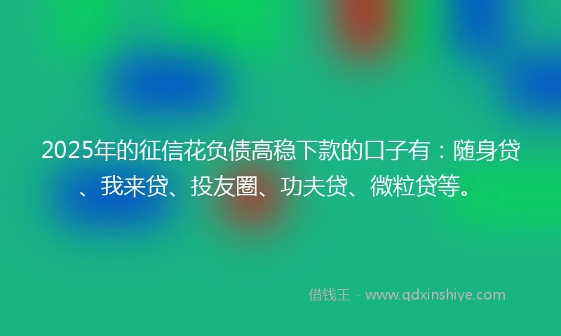 2025年的征信花负债高稳下款的口子有：随身贷、我来贷、投友圈、功夫贷、微粒贷等。