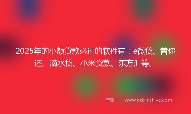 2025年的小额贷款必过的软件有：e微贷、替你还、滴水贷、小米贷款、东方汇等。