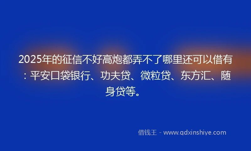 2025年的征信不好高炮都弄不了哪里还可以借有：平安口袋银行、功夫贷、微粒贷、东方汇、随身贷等。