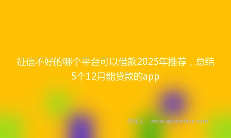 征信不好的哪个平台可以借款2025年推荐，总结5个12月能贷款的app