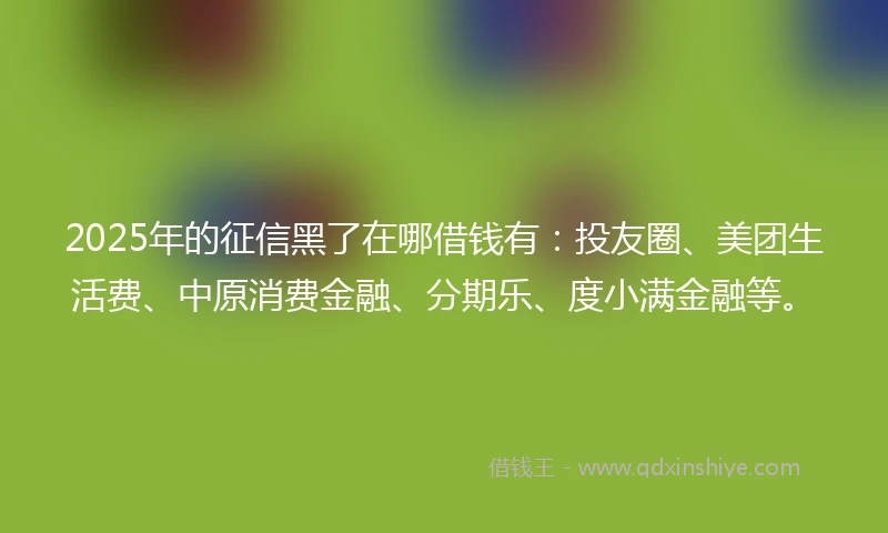 2025年的征信黑了在哪借钱有：投友圈、美团生活费、中原消费金融、分期乐、度小满金融等。