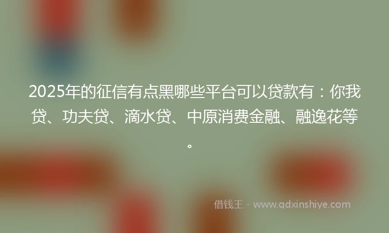2025年的征信有点黑哪些平台可以贷款有：你我贷、功夫贷、滴水贷、中原消费金融、融逸花等。