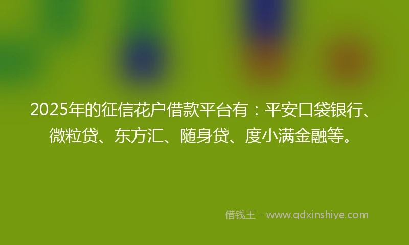 2025年的征信花户借款平台有：平安口袋银行、微粒贷、东方汇、随身贷、度小满金融等。
