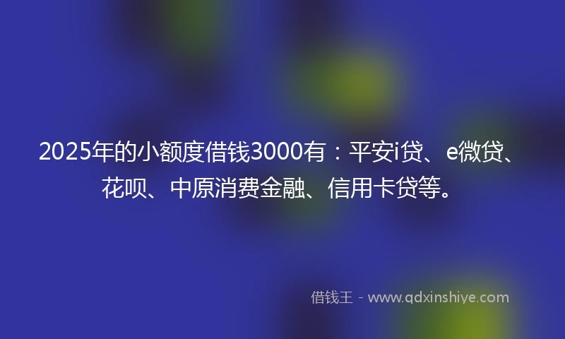 2025年的小额度借钱3000有：平安i贷、e微贷、花呗、中原消费金融、信用卡贷等。