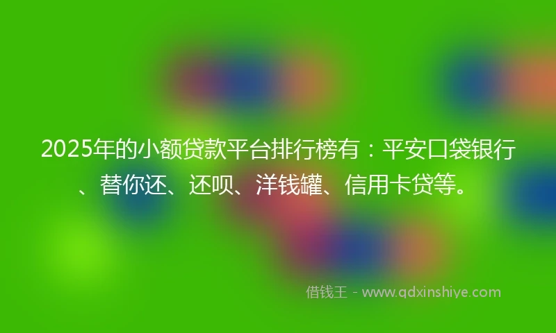 2025年的小额贷款平台排行榜有:平安口袋银行、替你还、还呗、洋钱罐、信用卡贷等。