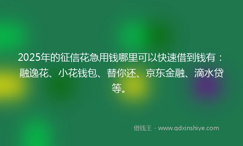 2025年的征信花急用钱哪里可以快速借到钱有：融逸花、小花钱包、替你还、京东金融、滴水贷等。