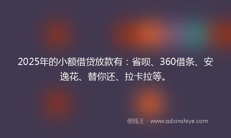 2025年的小额借贷放款有：省呗、360借条、安逸花、替你还、拉卡拉等。