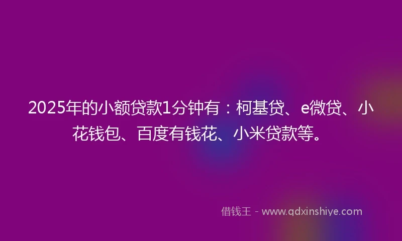 2025年的小额贷款1分钟有：柯基贷、e微贷、小花钱包、百度有钱花、小米贷款等。