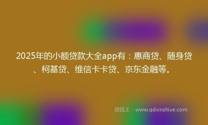 2025年的小额贷款大全app有：惠商贷、随身贷、柯基贷、维信卡卡贷、京东金融等。