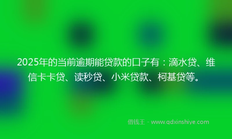 2025年的当前逾期能贷款的口子有：滴水贷、维信卡卡贷、读秒贷、小米贷款、柯基贷等。